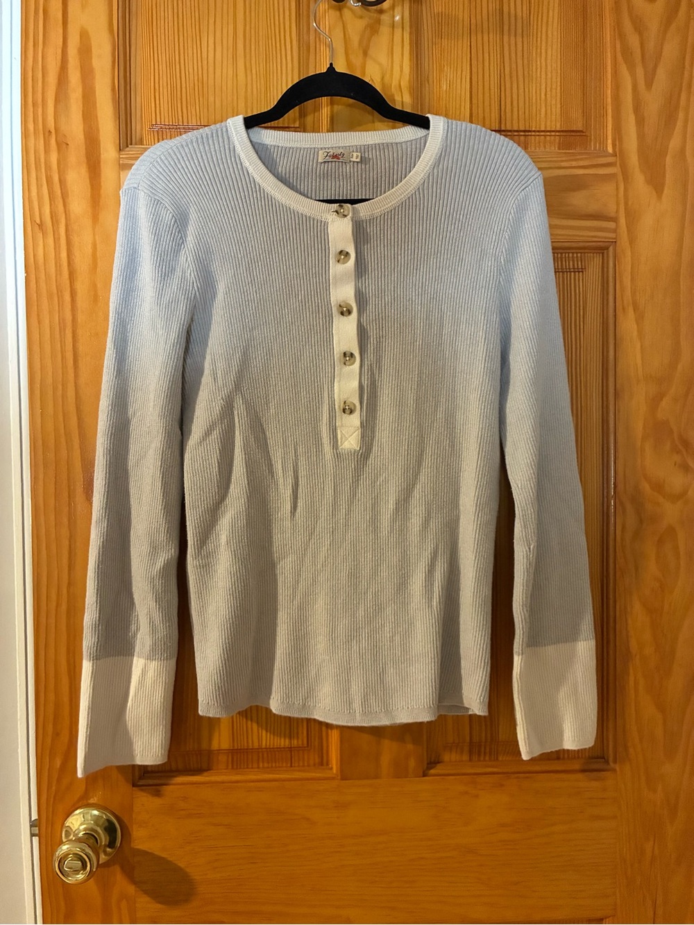 Faherty Light Blue Ribbed Henley with White Trim